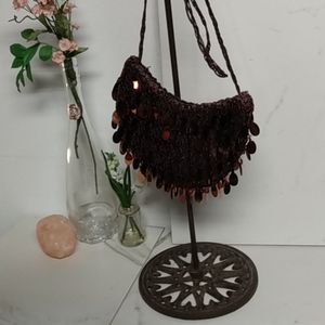 Evening Satchel Large Bronze Brown Coin Sequin Bag